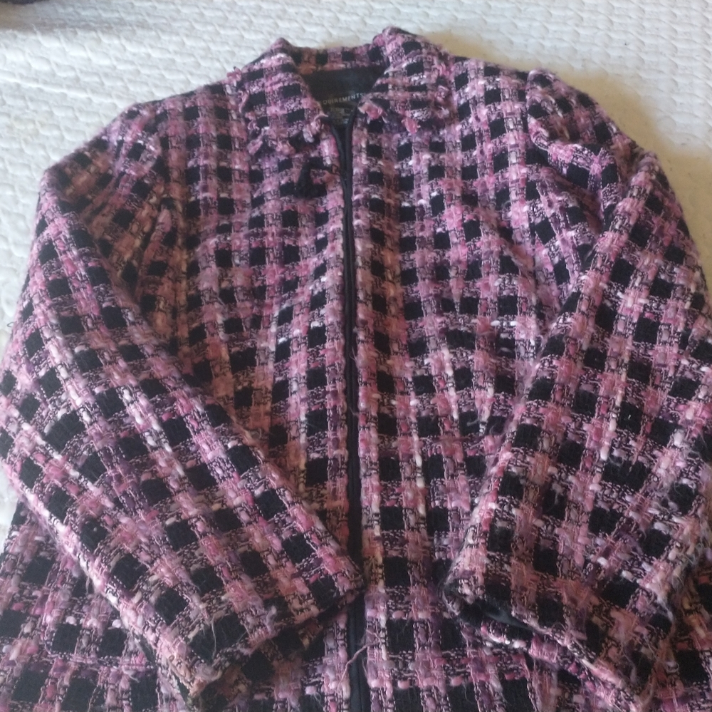 Women's size 8 pink and black tweed jacket